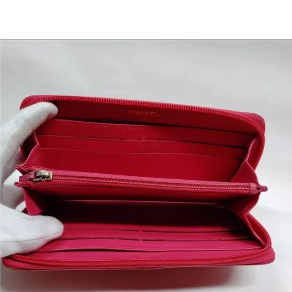 CHANEL Hot pink caviar Zippy leather wallet w/card Authentic - Picture 3 of 6